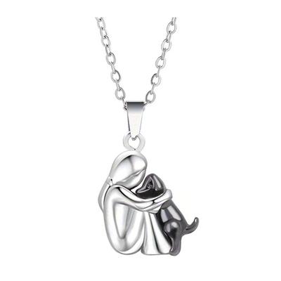Dog And Woman Necklace Puppy Hug Pendant Memorial Necklace Dog Cat Owners