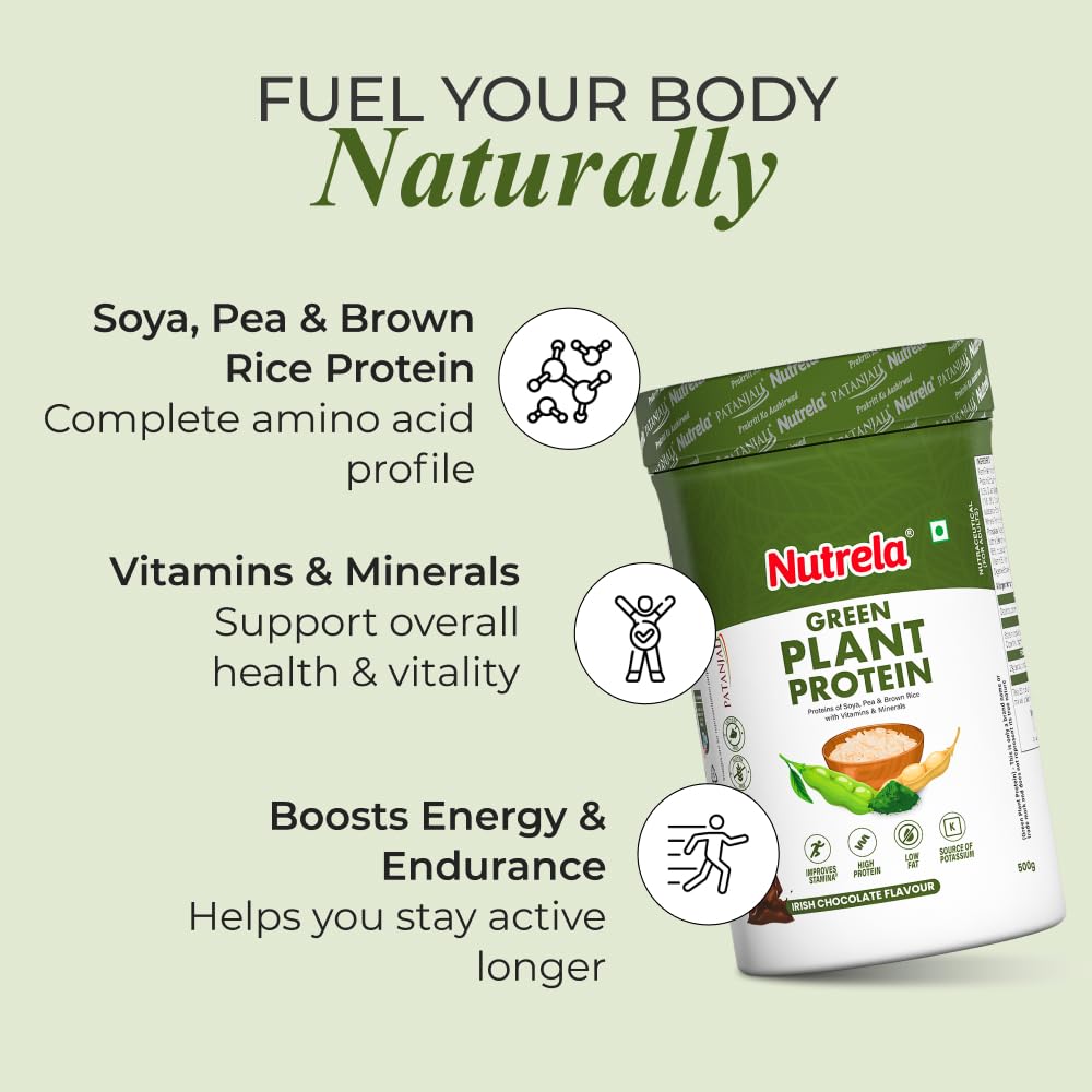 Nutrela Green Plant Protein Powder Chocolate 500g Plant Based Protein With Multivitamins Minerals For Muscle Support Fitness Nutrition