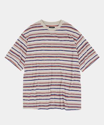 LETTERCOMO Avenue Striped Half Sleeve T-Shirt Orange Blue
