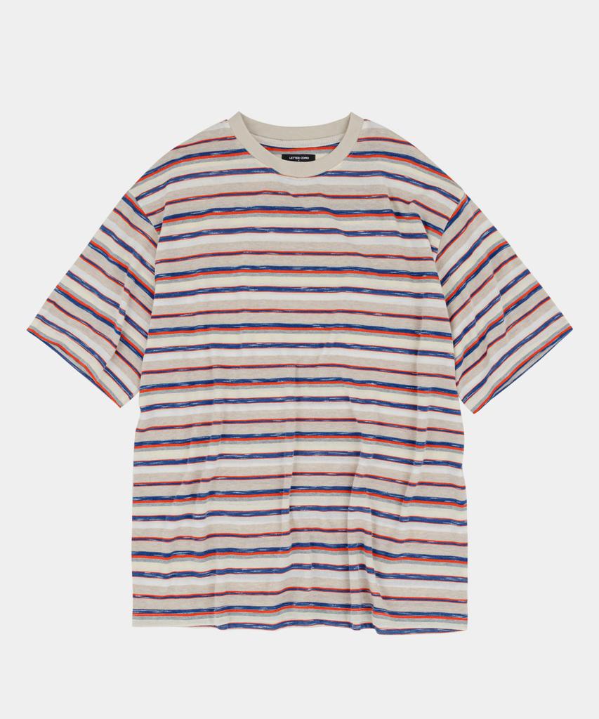 LETTERCOMO Avenue Striped Half Sleeve T-Shirt Orange Blue