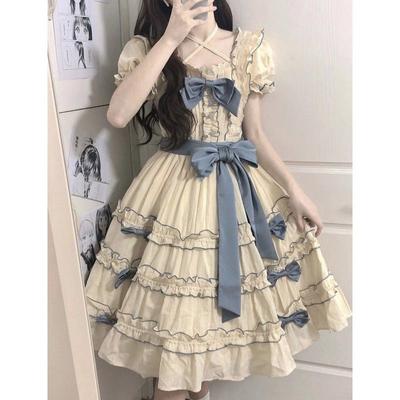 Japanisches Lolita Schleifenkleid Damen Mädchen Slim Kleider Frühling Herbst Langarm
