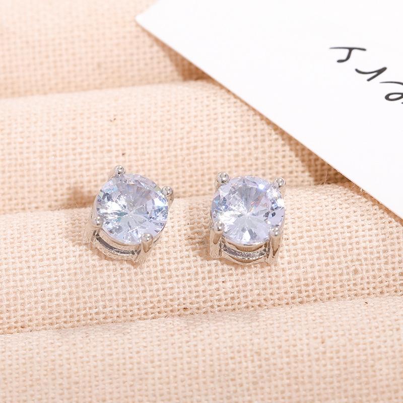 Women's Inlaid Zircon Stud Earrings, Creative and Simple Temperament, Full of Diamonds, Light Luxury 8mm Four-claw Stud Earrings