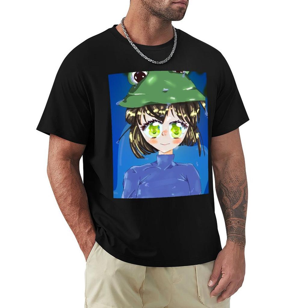 Girl With Frog Hat Tshirt Trendy Print Short Sleeve Tshirt