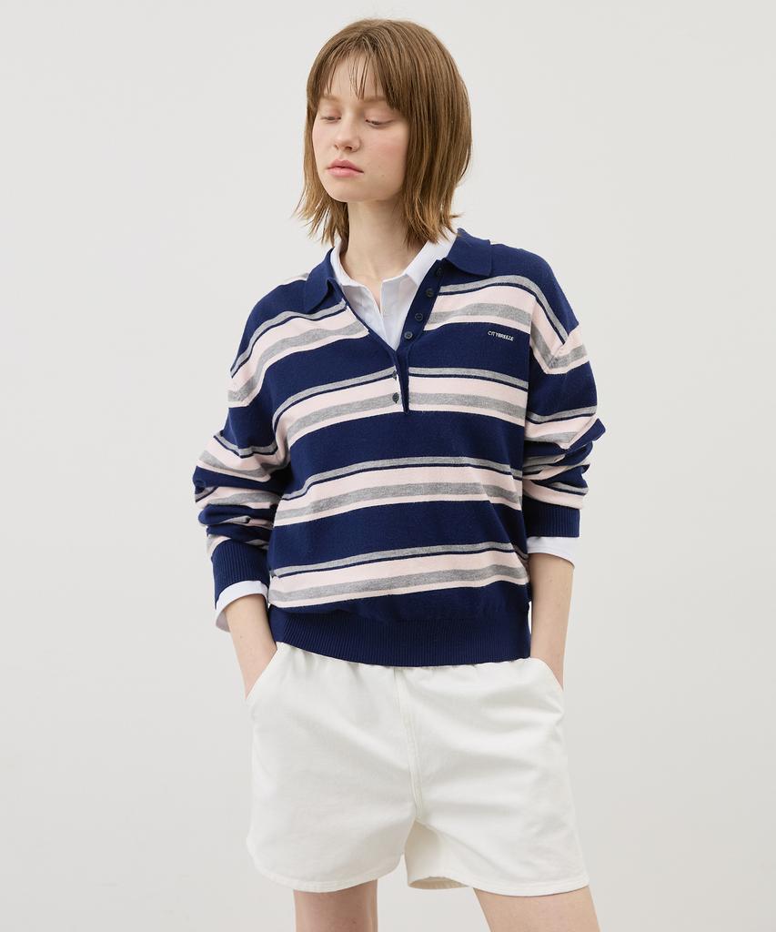 CITYBREEZE Multi-Stripe Polo Knit_Navy