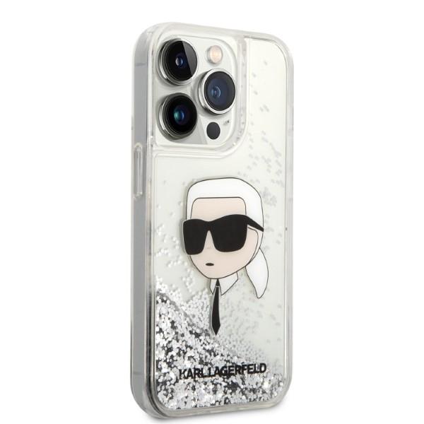 Etui Do iPhone 14 Pro Max Karl Lagerfeld Glitter Karl Head Srebrne