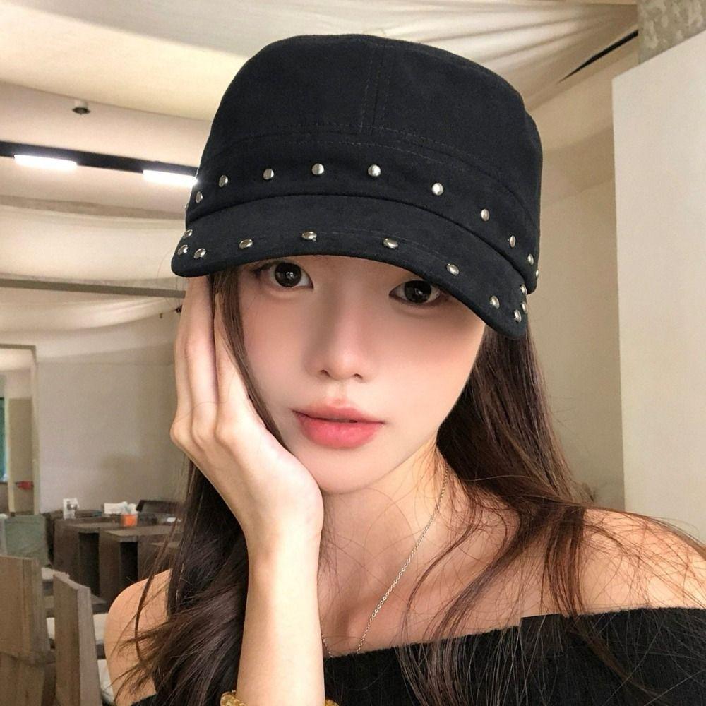 Y2k Rivet Peaked Cap Spice Girls Equestrian Hat Personality Rivet Flat Top Hat Autumn