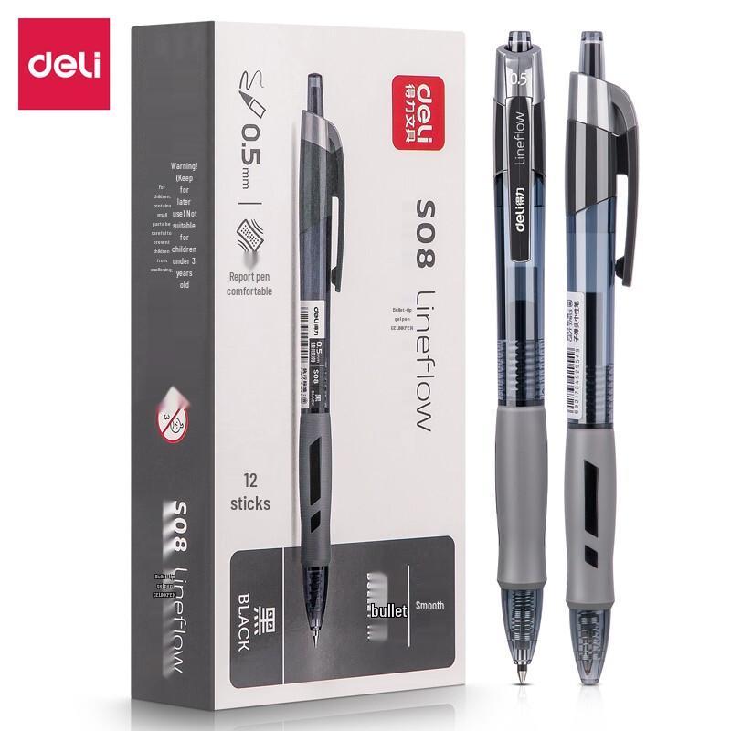 Deli S08 Retractable Gel Pen 0.5mm Black (24 Count)
