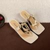 New Square-headed Open-toed Flip-flops Summer Outer Wear Toe Casual Metal Buckle Niche Slippers