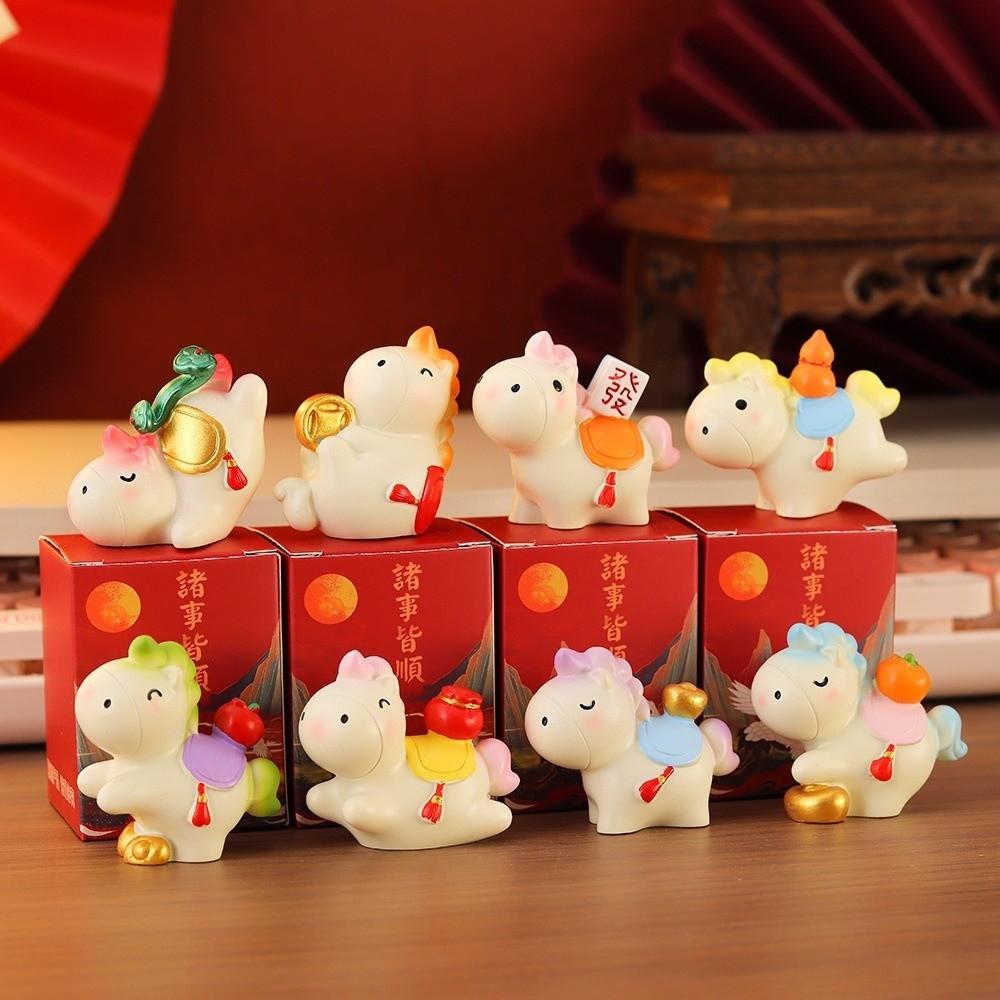 Resin New Year Mascot Miniature Chinese Style Zodiac Ornaments Gift Horse Figurine  Car Decoration