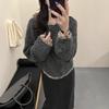 Rundhalsad pullover i koreansk stil: Enkel, Figurnära, Löst stickad tröja för höst & vinter