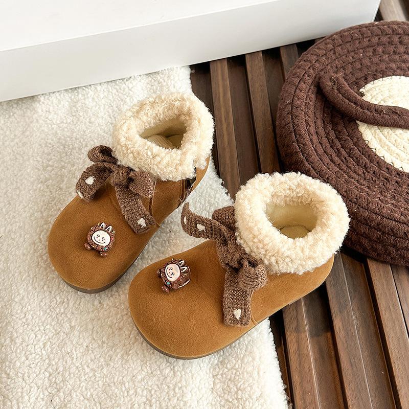 Girls bow cotton shoes winter new children's foreign style women's treasure velvet warm outer cotton shoes