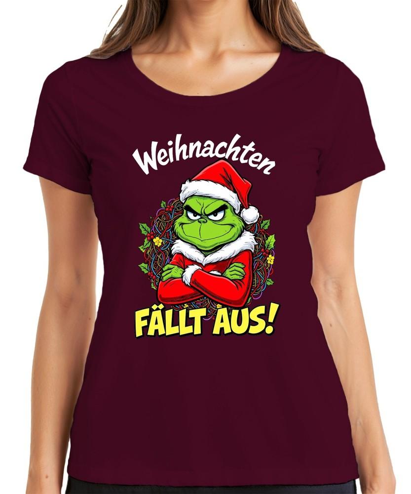 Christmas Falling Out Grinch Xmas Wreath Angry Funny Evil Ladies Tshirt
