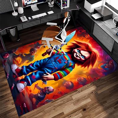 1 Stück Chucky1 Teppich mit Aufdruck - Weiche, Waschbare Rutschfeste Indoor-Matte für Bürostühle, Wohnzimmer, Home Office Dekorativer Teppich