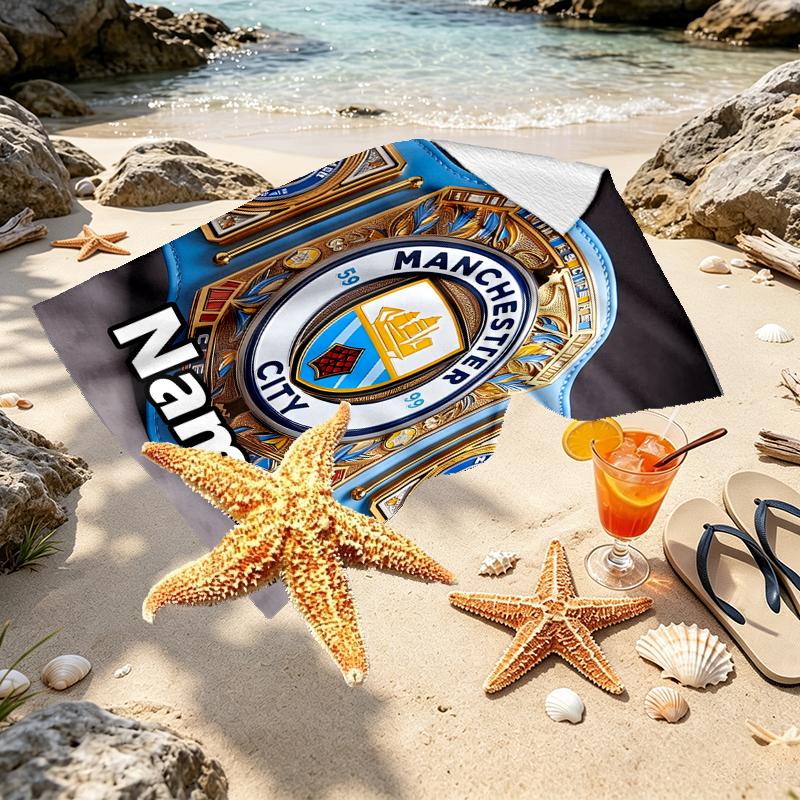 Kişiye Özel İsimli Manchester City FC Baskılı Plaj Havlusu, Gezi Kamp Plaj Partisi Ev Dekorasyonu İçin, Aile ve Arkadaşlar İçin Doğum Günü Hediyesi
