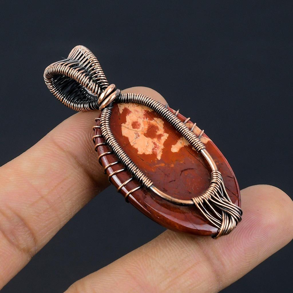 Tree Of Life Red Snake Skin Pendant Gemstone Handmade Jewelry, 999 Copper Wire Wrapped Pendant, Gift For Wife Jewelry