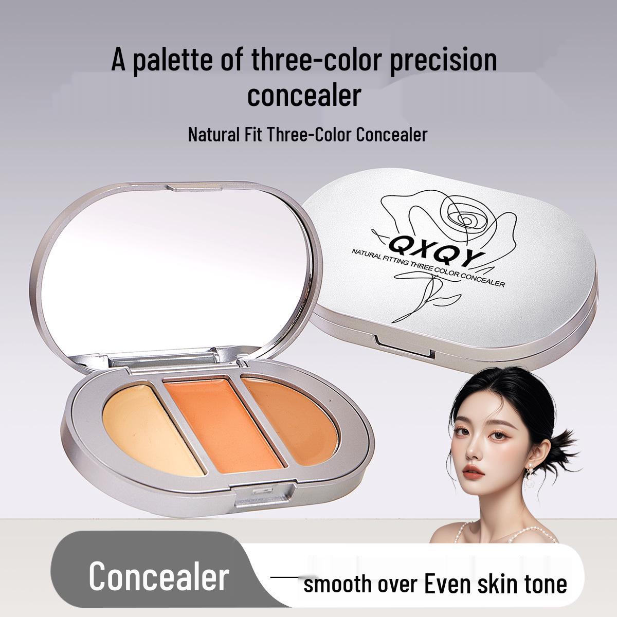 

QXQY Natural Three-Color Concealer Palette for Women - Covers Dark Circles, Blemishes, and Scars Without Caking
