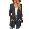 Women's Collarless Long Sleeve Cardigan Loose Fit Casual Style Solid Color Pocket Ribbed Knit Long Outerwear Coat For Autumn Daily Wear