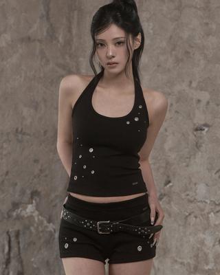 Kakipointeu Eyelet Halter Top (Black)