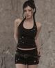 Kakipointeu Eyelet Halter Top (Black)
