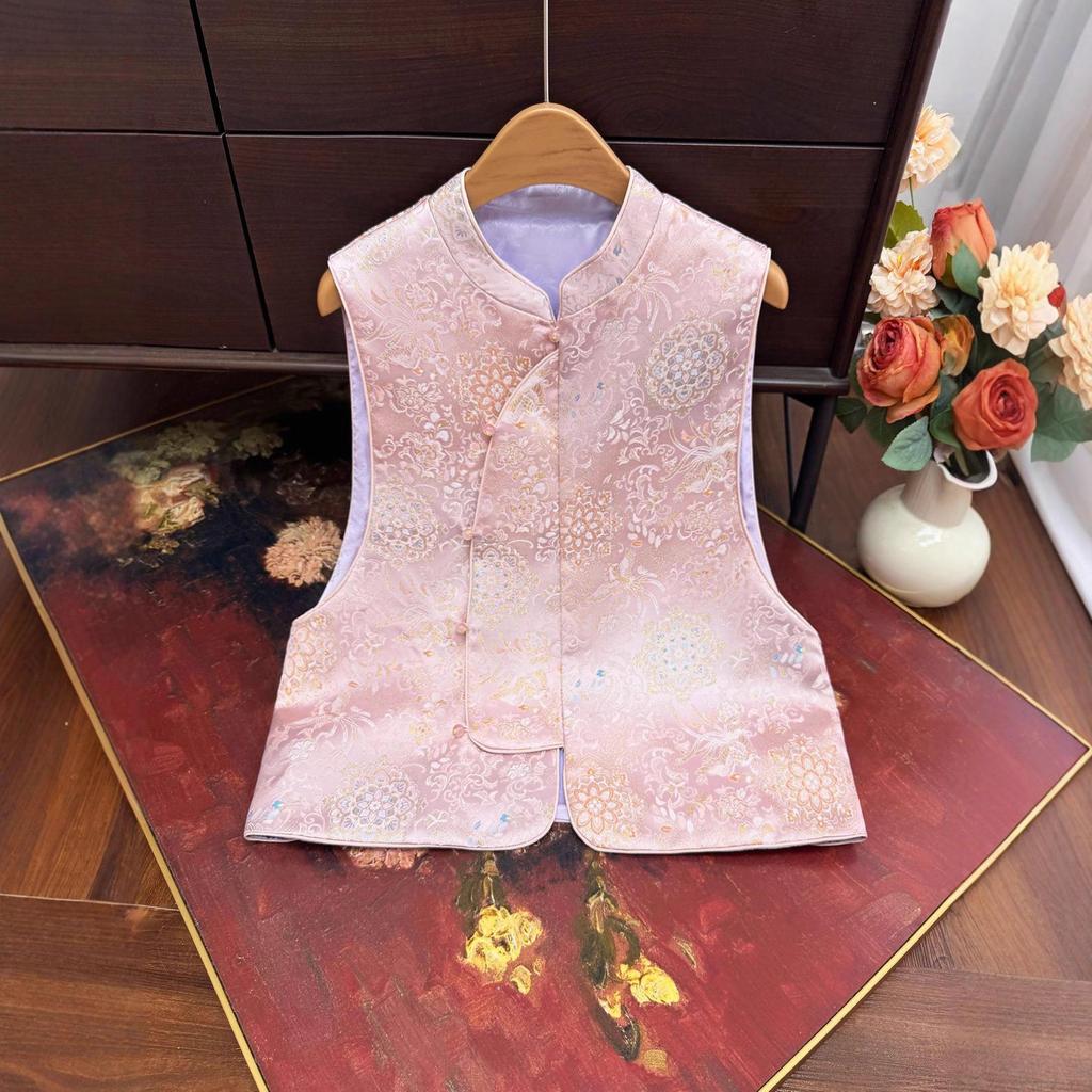 2025 Early Autumn New Chinese Style Jacquard Stand Collar Retro Slimming Casual Vest