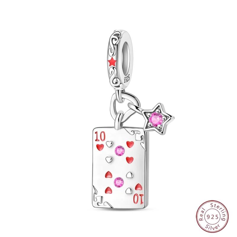 Halloween Charm Copper Poker Card Pendant Beads Black Spade 10-A Royal Flush Red Heart 10-A Charm For Bracelet Woman Jewelry