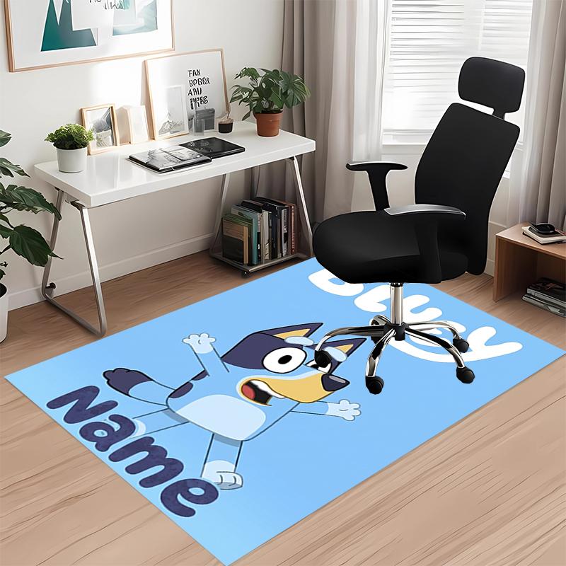 Custom Name Bluey Printed Carpet, Rug for Office Chair Living Room Bedroom Kitchen Room Decor Gifts.