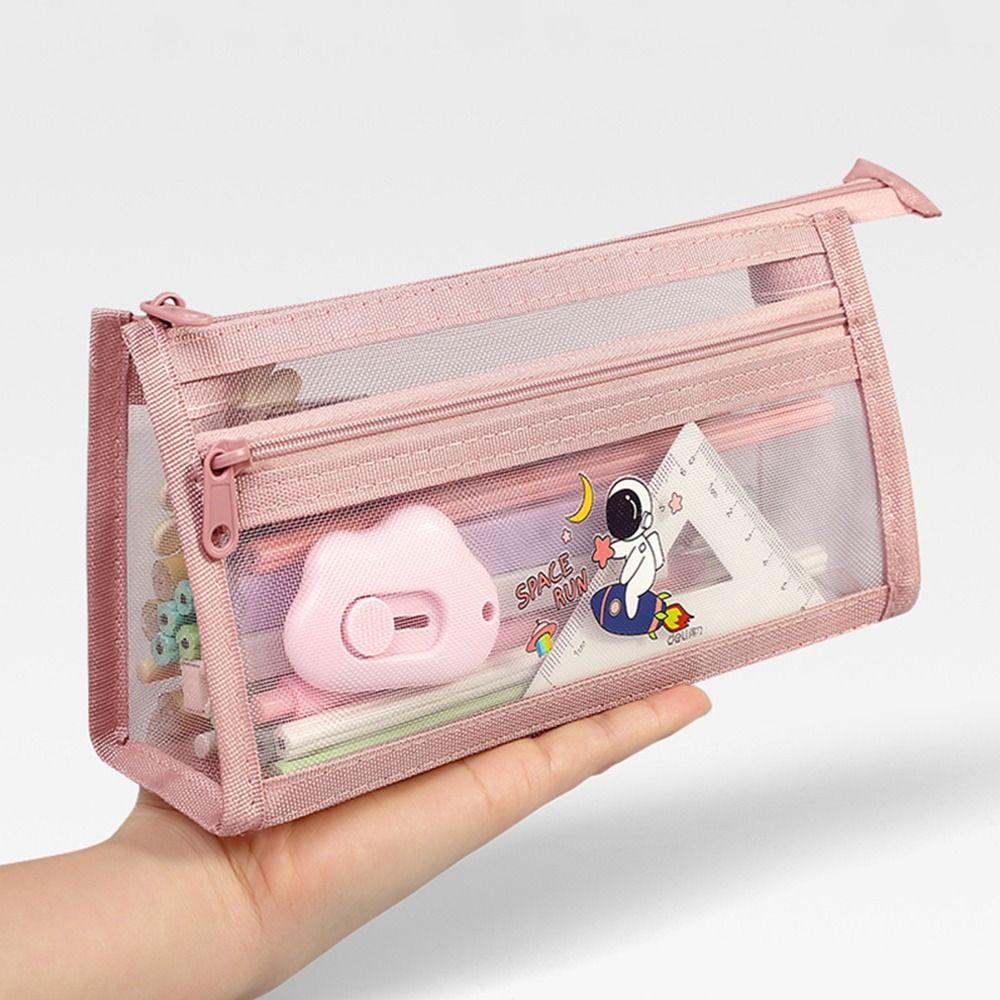 Transparent Pencil Case Mesh Stationery Bag Durable Stationery Storing Bag  Students