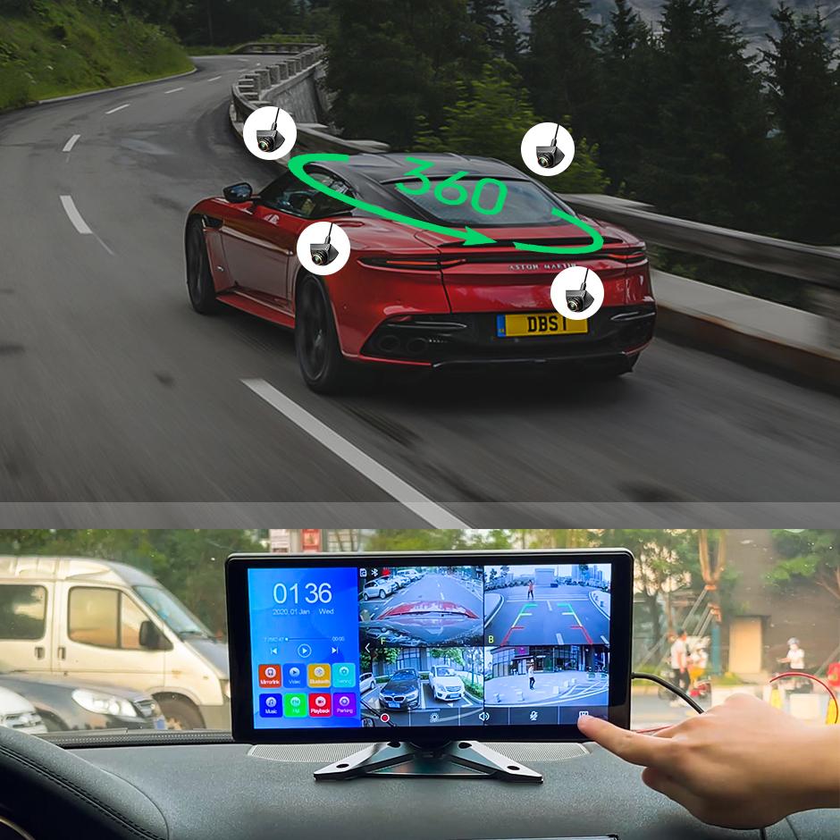 10.36" 4CH Split Screen Vehicle MP5 DVR Monitor with 4PCS 360 Mini AHD Front Rear Side Cameras For Station Wagon/RVs/SUV/MPV/Van