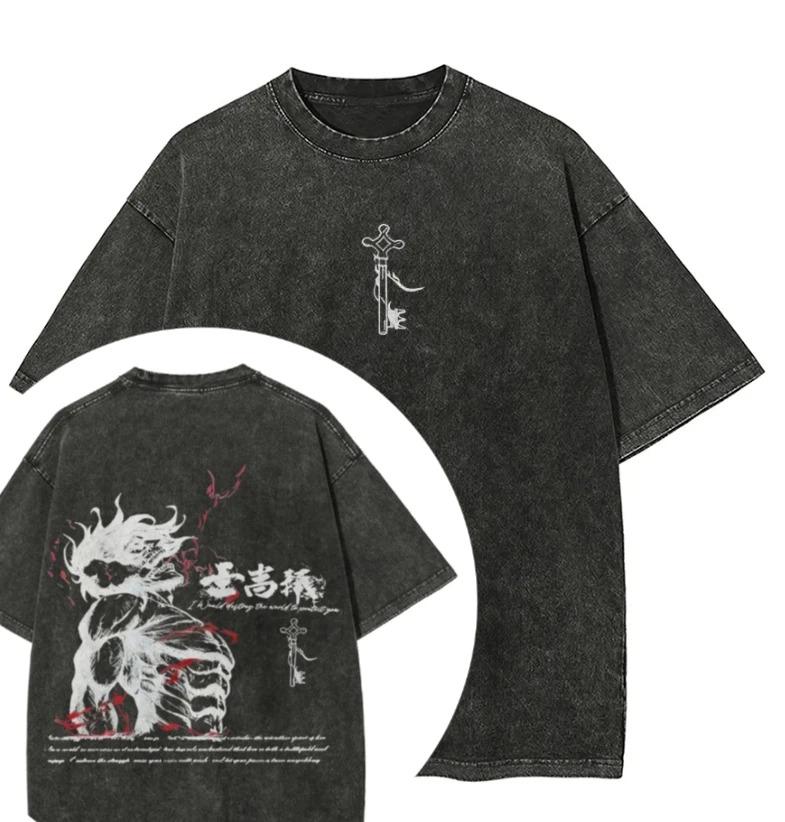 Hot Sale Attack on Titan Peripherals Graphic Print TShirt Men Women Retro Washed Cotton Harajuku Style Oversized Summer New Top