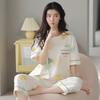 Pajamas Women's Summer Cotton Short-sleeved Cropped Pants Can Be Worn Outside, Sweet Casual Large-size Air-conditioned Room Loungewear Set