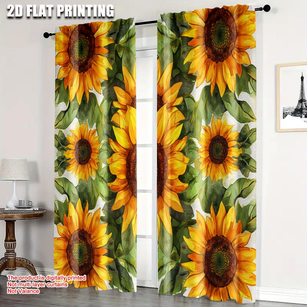 

Set Of 2 Curtain Popular Print Rural Sunflower Flower Fabric Without Rod Holiday Perfect Bedroom Living Curtains Made Polyester Machine Washable W100*H70(CM)-Grommet top&1PCS