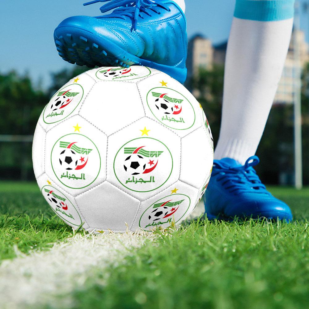 Algeria National Football Logo Size 5 Soccer Ball, Machine-Stitched PVC, Durable & High Bounce, All Ages Fit, Fan Merchandise, Matches & Outdoor Use.