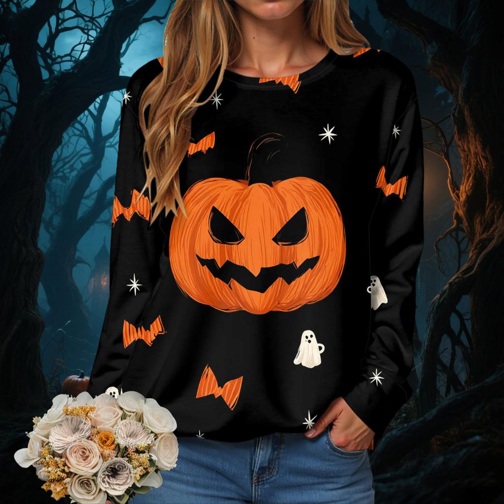 Women Autumn Casual Soft Hoodie Crewneck Sweatshirt Halloween Season Sweatshirts Hot Sales Fashion Sports Jogging Clothes