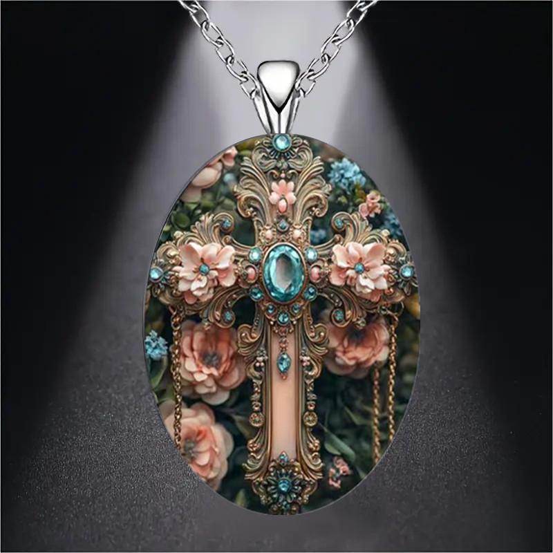 Floral European and American Jewelry Necklace Pendant with Cross
