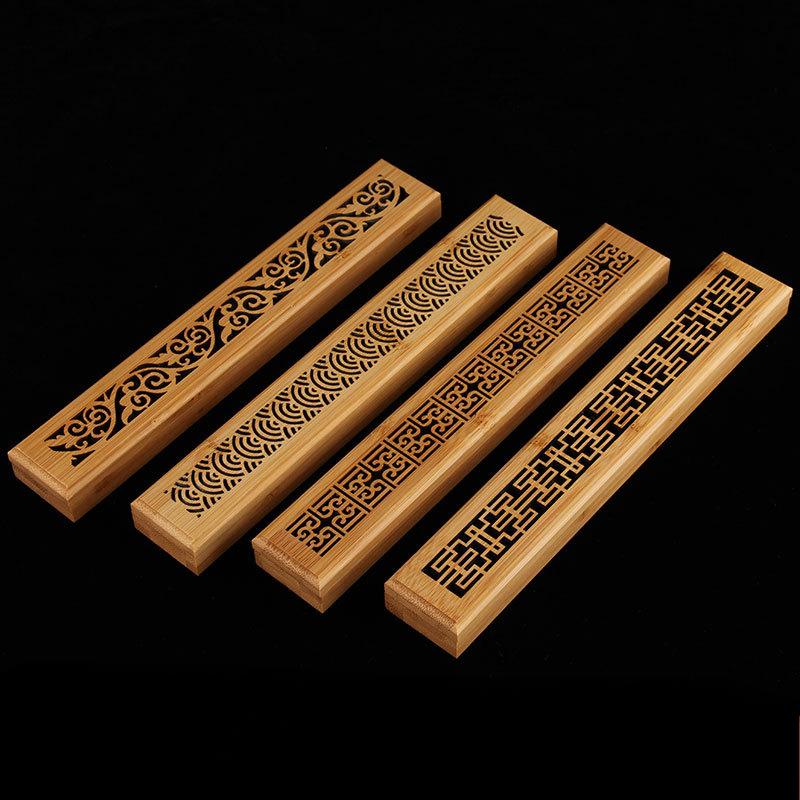 1pc Bamboo Wooden Incense Stick Holder Burning Joss Insence Box Burner Ash Catcher