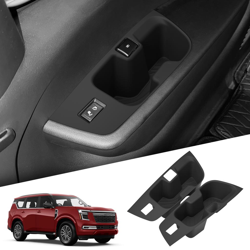 Smabee for Nissan Patrol Y63/Armada 2025 2026 3rd Row Door Side Cup Holder Insert Car Drink Tray 2pcs TPE Car Accessories