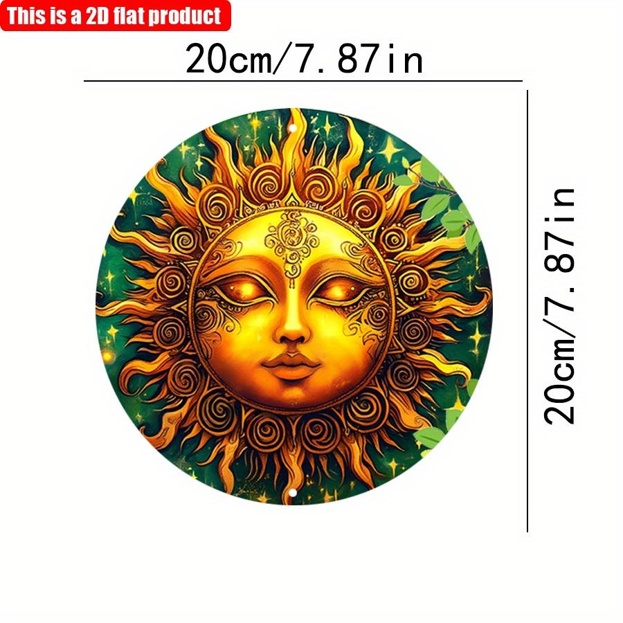 

2D плоский 20*20 см 1 шт. блестящее солнце винтажное круглое украшение, витиеватые завитки и звездный зеленый фон таинственное украшение, применимо для баров, кафе, G 20*20cm