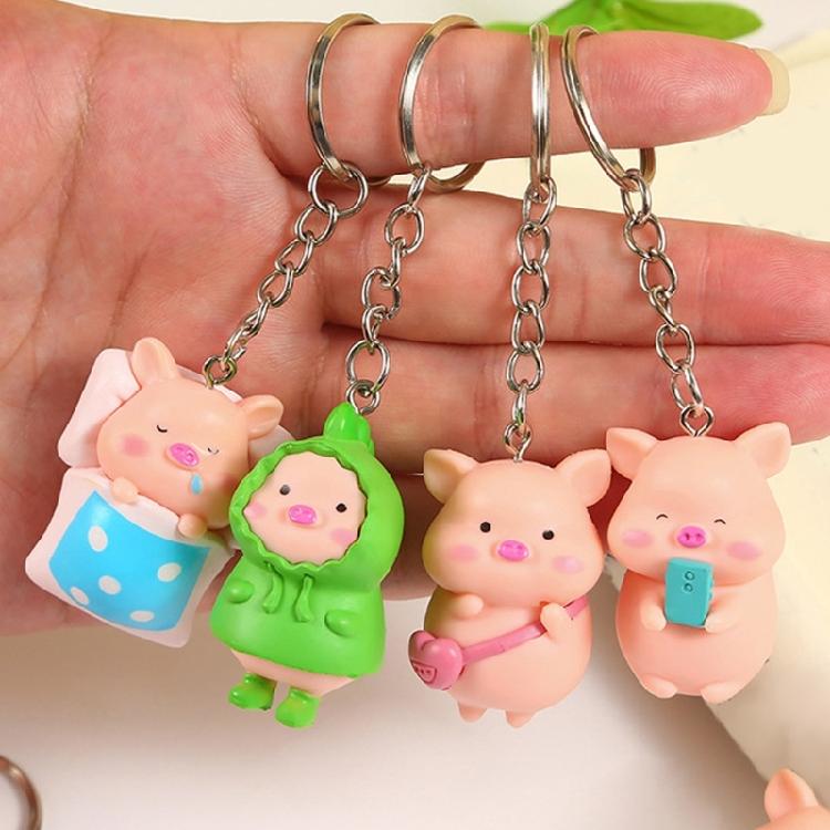 Pack Of 7 Pig Keychains Animal Keyring Pendant Colorful Bag Charm Accessory Wallet Handbag Ornament for Women Girls