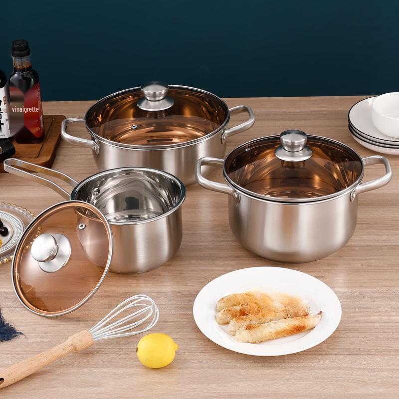 3-Piece Stainless Steel Cookware Set with Milk Pot