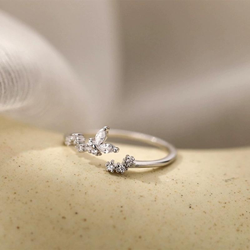 2023 Trendy 925 Silver Plated Open Ring: Little Sprout Leaf Design