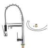 Silver Chrome Polished Deck Mounted Flexible Kitchen Faucets Silver Spring Style Spray Mixers Tap Hot And Cold Kitchen Faucet Pull Out Mixer Tap