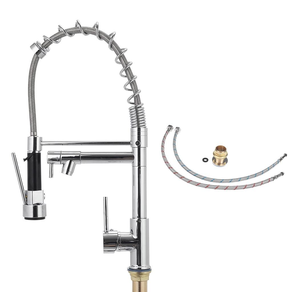 Silver Chrome Polished Deck Mounted Flexible Kitchen Faucets Silver Spring Style Spray Mixers Tap Hot And Cold Kitchen Faucet Pull Out Mixer Tap