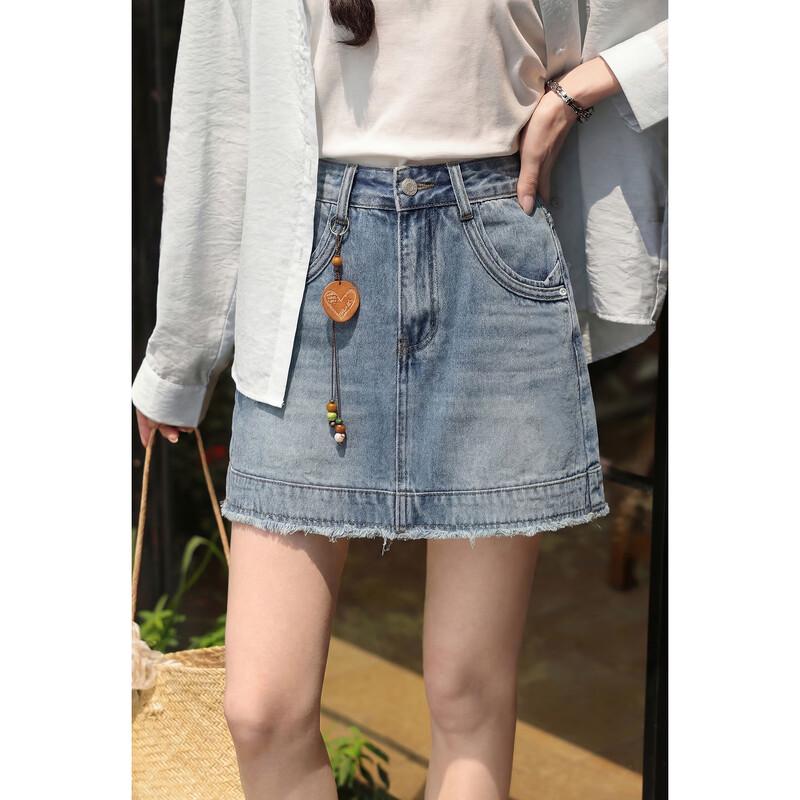 

Women s Retro Blue Denim A-Line Skirt M