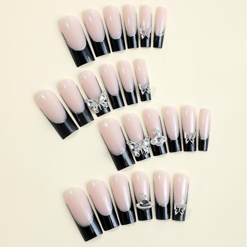 XXXL Extra Long Black French Butterfly Dot Nail Art Stickers