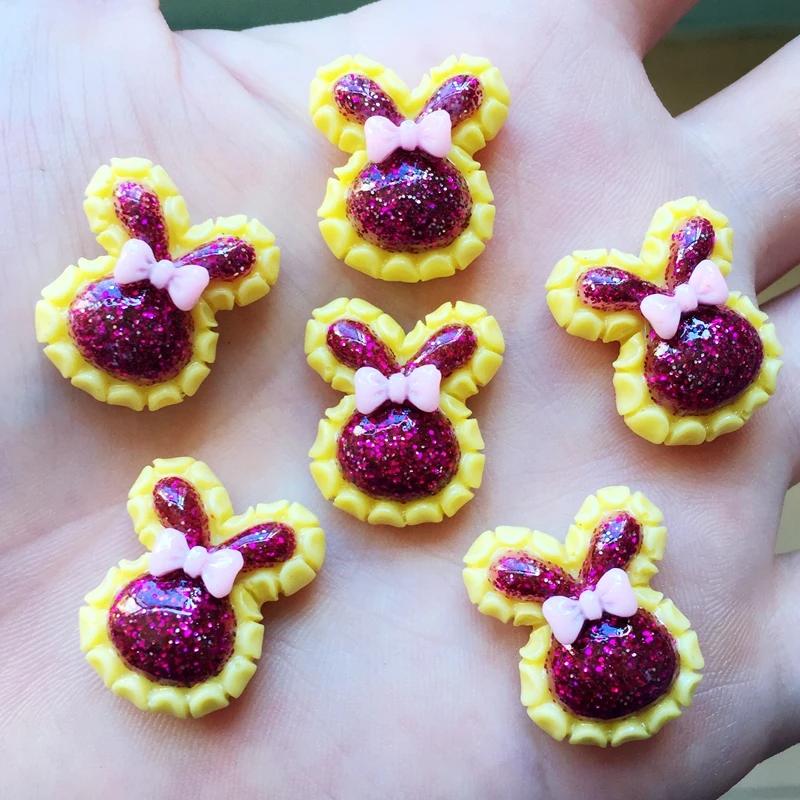Mix 19*22mm 12pcs rabbit Dust Bling Resin Flat Back Cabochon for Hair Bow Center Scrapbooking A07