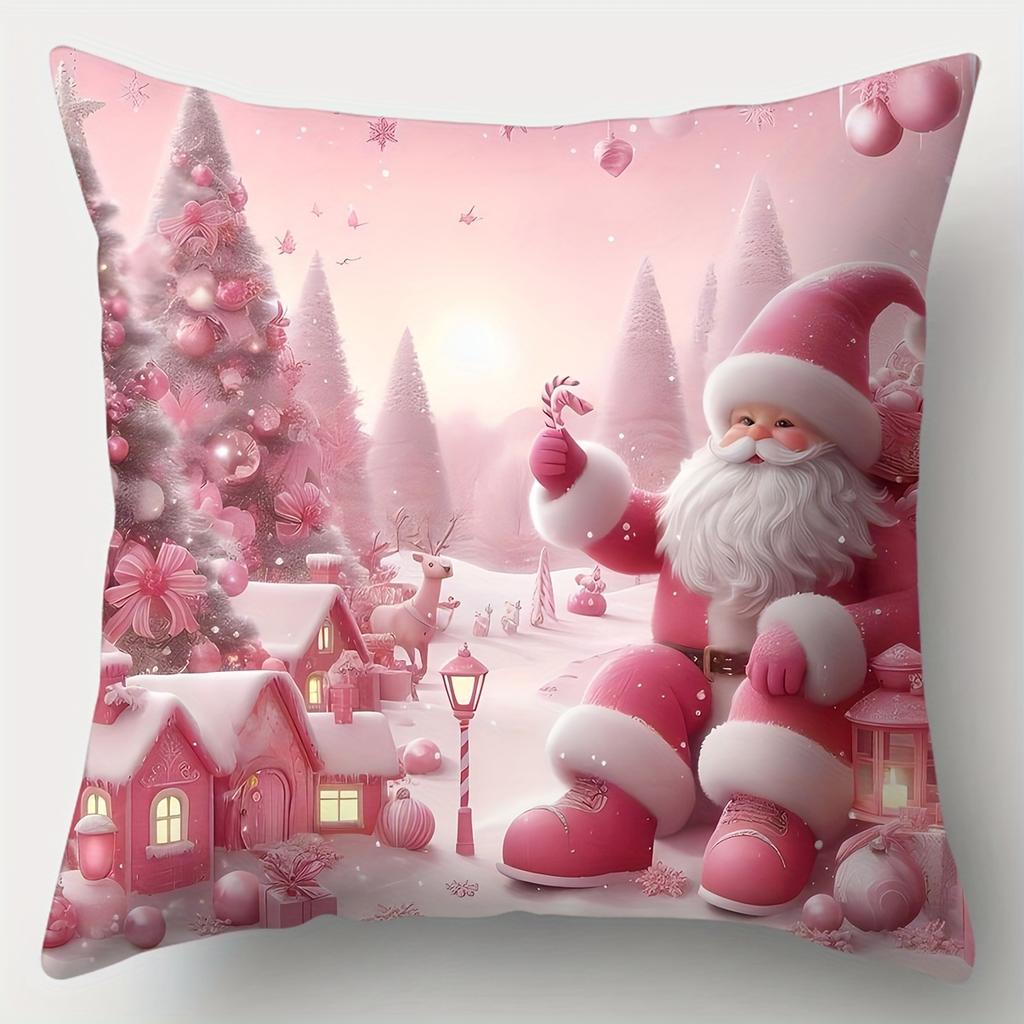1pc Pink Christmas Cushion Cover Lovely Snowman Santa Claus Durable Cover 2025 New for Home Ornament Xmas New Year Decoration