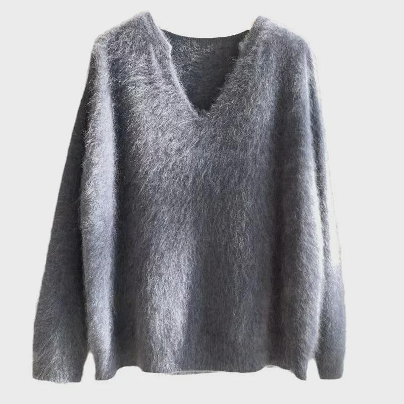 Women's Autumn & Winter Goose Yellow Mohair Sweater - Soft, High-Grade Mink Fleece, Cozy Lazy Style
