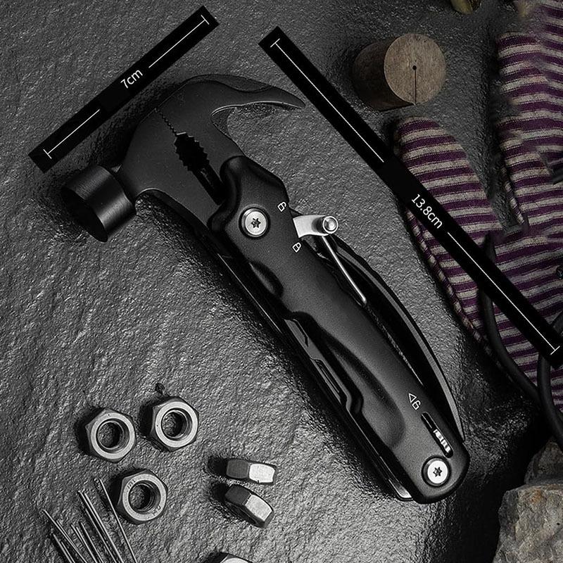 

12-in-1 Hammer Multifunction Screwdriver Outdoor Camping Ideal Gift for Father Husband Boyfriend Hiking Claw Hammer Survival Kit чёрный