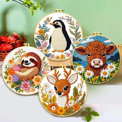 Embroidery Starter Kit for Beginners Cross Stitch Set with Floral Animal Landscape Patterns Pre-Printed Fabric Threads Needles Instructions DIY Craft