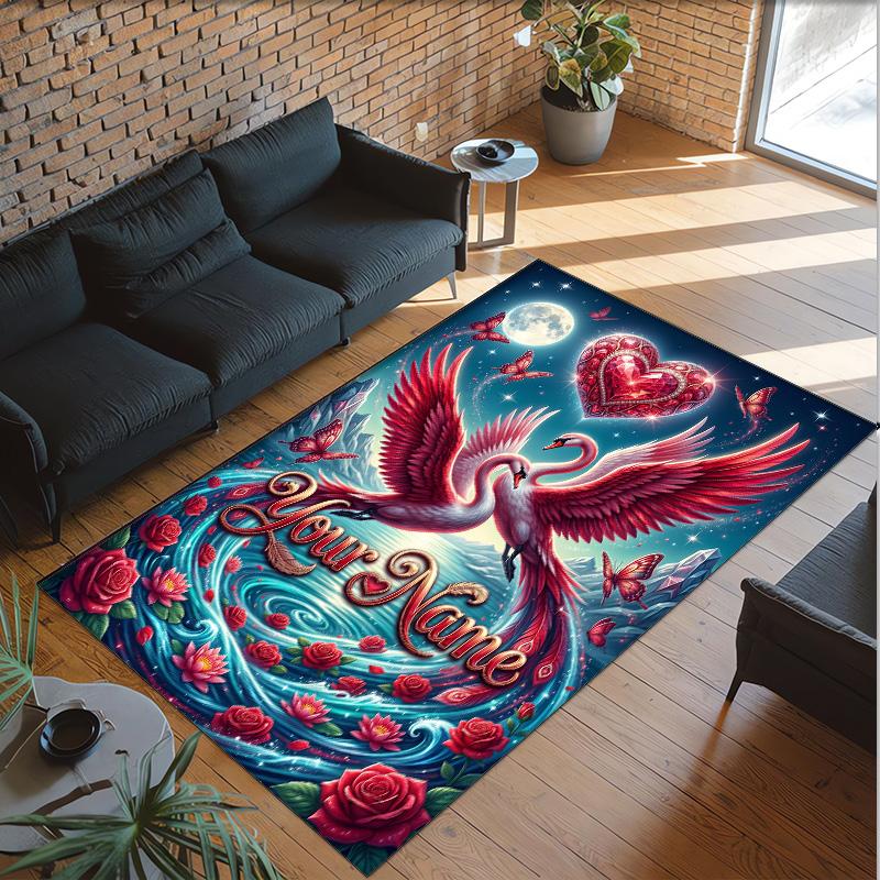 Landscape Theme Crystal Velvet Floor Rug Personalized Custom Name Text Warm Carpet Home Decoration
